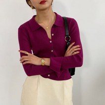 버튼 크롭트 가디건 여성용 슬림핏 니트 스웨터 턴다운 칼라 솔리드 점퍼 가을 겨울