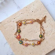 디작소 여성 데일리 15K 도금 플라 글라 두줄 팔찌