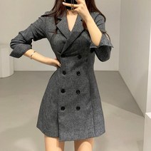 [레티고] 헤링본 더블 버튼 원피스 자켓