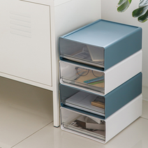 투명 슬라이드 수납함 적층 서랍형 책상장 데스크 사무용품 노트 서류 정리 화장대 정리, 대형 화이트