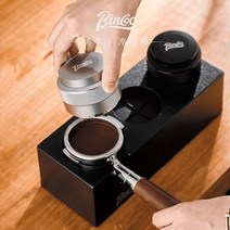 탬핑스테이션 원두 이탈리아 템퍼 받침대 포터필터, 블랙탬퍼 디스트리뷰터51mm