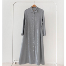 NewCare 여성 셔츠 롱 원피스 스트라이프 긴팔 단추 포켓 봄가을 원피스