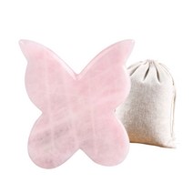 제이끌레르 천연 로즈쿼츠 하트 괄사 마사지 마사지기 도구 + 파우치, 나비 괄사