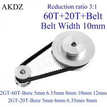 타이밍 벨트 풀리 GT2 60 치아 20 치아 감소 3:1/1:3 3D 프린터 액세서리 벨트 폭 10mm 보어 5 & 6.35 & 8 & 10 & 12mm|Pulleys|, 1개, Belt length 200mm, 20T-B6 and 60T-B8