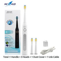 소닉 전동 칫솔 SG-507 성인용 타이머 브러시 5 가지 모드 USB 충전기 충전식 칫솔 교체 헤드 세트, 협동사, 하얀색