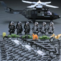 블랙호크 미니피규어 SWAT 부대 자동차 밀리터리 경찰특공대 특수부대 군대피규어 총 백마 군대 군인 레고 호환 블록, 헬리콥터+중형특수경찰6명문고판-개별봉투포장