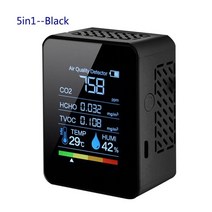 lpg가스 누설 측정기 휴대용 가스검지기 co2 meter co2 detector 다기능 온습도계 홈 지능형 분석기 가정용 디지털 대기 오염 모니터, 5in1 블랙