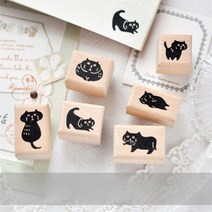 고양이 우드 스탬프 6종 세트 나무 도장 다꾸 데코 장식 DIY 꾸미기, 고양이 6종 세트
