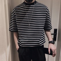 여름 반팔 남자 스프라이트 단가라 티셔츠 줄무늬 가로