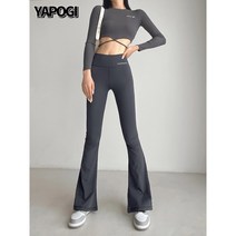 YAPOGI 여성용 여름 롱 부츠컷 밴딩 쿨 팬츠 양용 레깅스 바지 회색