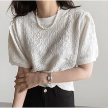 여성 셔링 캐주얼 티셔츠 여름 루즈핏 날씬해 보이는 심플 반팔 목면 티셔츠 상의