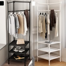 코너형 스탠드 고정 옷걸이 행거 2단, 블랙2단