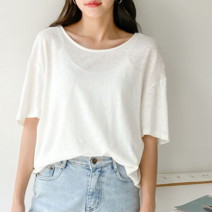 [파인스토리 특가]린넨 소재 앞 뒤 코디 가능 꼬임 티셔츠