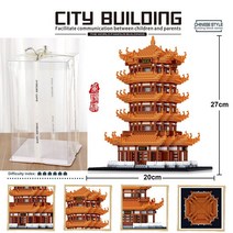 중국 스타일 호환 키덜트 블럭 브릭 옐로우 크레인 타워 성인 어려운 조립 완구 교육용 작은 입자, 단일사이즈, 황학탑   먼지통