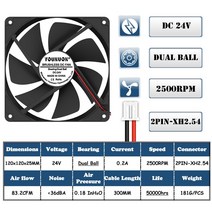 더블 볼 120x120x25mm 냉각 팬 DC 5V 12V 24V 48V 12cm 120mm 쿨러 팬 12025 컴퓨터 케이스 팬 Btc 서버 PC 팬, 13 24V Ball 2P 2500RPM