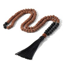 차량용염주 108염주 불교묵주 yuokiaa natural rudraksha bodhi 기도 구슬 mala 목걸이 buddhism rosary tassel 목걸이 보헤미안 명상, s-n0099