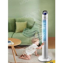 스마트 타워형 선풍기 저소음 고성능 음이온 공기정화 자동 원격, 화이트 90cm