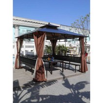 파고라 방갈로 전원주택용 오두막 정자 조립식 테라스, 3X3미터 4기둥 파빌리온 + 거즈 커튼