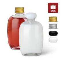 (1BOX) 유리병 위스키 둥근 사각 100ml (12개입) 투명 미니 납작 바이알 병 용기, 금속캡 골드 (12개)