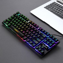레이저키보드 무접점키보드 게임 87 키 게임 안티 고스팅 블루 스위치 컬러 백라이트 유선 기계식 느낌 프로 게이머 노트북, 검은색, 파란색 스위치