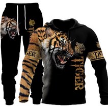 남성 트레이닝 세트 Tiger 3D Printed Mens 운동복 Hoodies 가을 겨울