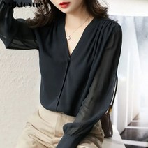 봄 여름 우아한 블라우스 쉬폰 긴 소매 프릴 와 블라우스 office lady tops