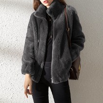 30대 여성자켓 용 녹색 양털 따뜻한 스탠드 칼라 긴팔 가을 한국 패션 브라운 40대
