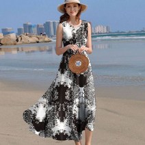 여성 민소매 라운드넥 동남아 원피스 해외 여행 여름옷 괌 몰디브 다낭 태국 휴가용 원피스 4XL