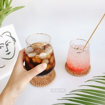 [골드링 동글이 글라스]둥근 항아리 골드라인 유리컵/볼록 기본 골드림 금테 홈카페, 골드링 동글이 글라스