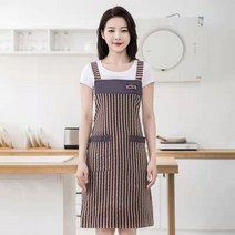 앞치마 여자 주방 가정용 오염 방지 기름 방지 패션 귀여운 순면 허리둘레 성인 가사 청소 요리 작업복, 【순면】스트라이프*-*카멜, 하나