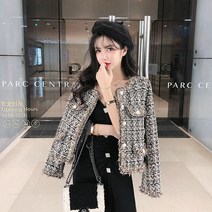 금장 단추 자켓 트위드 크롭 재킷 숏 하객 버튼 슬림 여성 노카라