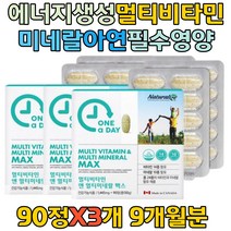 종합비타민 마그네슘 나이아신 철 크롬 에너지 보조제 항산화 종합 비타민 무기질 면역 세포분열 뼈의 형성 비타민14종 미네랄10종 여성 남성 어린이 청소년 원어데이 캐나다 직수입