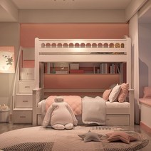 이층 침대 철제 원목 분리형 벙커 침대 모든 단단한 나무 이층 침대 이층 침대 2 층 높고 낮은 침대 소녀 공주 침대 작은 아파트 이층 어린이 어머니 침대, 독점 제공의 경우 고객 서비스에 문의하십시오., 1200mm2000mm, 더 많은 조합
