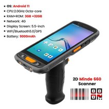 택배스캐너 안드로이드 PDA QR 코드 리더 장거리 휴대용 터미널 스캐너 블루투스 1D 2D 그립 피스톨 포함, 01 Minde660 Grips_03 EU