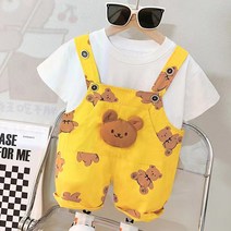 몽실이 베어프린트 반팔 멜빵세트 여름 상하복 외출복 유아