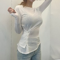 VANANA2 국내제작 글램핏 사선 버튼 슬림핏 여성 긴팔 티셔츠 4color
