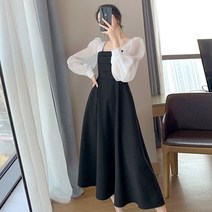 여성 봄 가을 원피스 퍼프 소매 스퀘어넥 A라인 복고풍 슬림핏 키작녀 바스락 고급여성 데일리 정장 상견례 세련된 명절 며느리룩