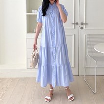 주식회사 브이와이 VY 여자 순면 잔주름 반소매 피서 티어드 롱원피스 (9097521)