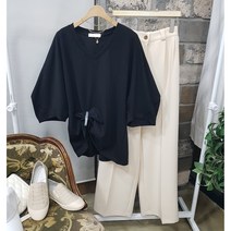 상상그이상 여성용 국내제작 브이절개 티셔츠 아방한 소매핏 여성스러운 티셔츠 볼륨티 사계절 데일리룩