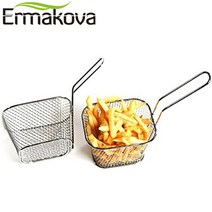 미니튀김기 전기튀김기 업소용튀김기 ERMAKOVA 작은 감자 튀김 바구니 2 개 세트 철 와이어 메쉬 치킨 칩, 한개옵션0