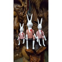 윤식당 빈티지 목각토끼인형 가족 (인디언 핑크)(앉은키 20.25. 30cm)