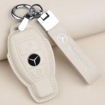 1+1 벤츠 E클래스 키케이스 A200L E260L E300L E350 키링 가죽 고급 키홀더, 단일사이즈, 2버튼 화이트 로프, 단일사이즈