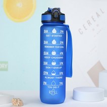 시간 표시가 있는 32oz 스포츠 물병 amp 피트니스 체육관 및 야외 스포츠를위한 밀짚 누출 방지 bpa 무료 휴대용 마시는 주전자, 진한 파랑, 1리터32oz