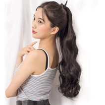 가발위드 웨이브 무광 끈 묶음형 포니테일 다나, 1개, 블랙브라운60cm