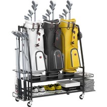 StaranSun 골프 가방 보관 차고 정리함 - 3개용 차고용 보관함 2개의 측면 선반, Black