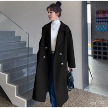 TANC 위위브렌 여성용 두껍게 하다 Momolatti 단색의 베이직 루즈핏 모직 롱 코트