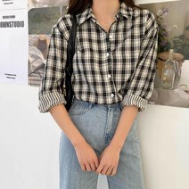 여자 체크 봄나들이 순면 긴팔남방 톤다운 셔츠