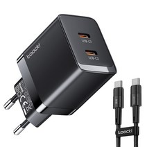 TOOCKI Gan PD 40W 듀얼 C타입 초고속 충전기 어댑터C-C 60w고속충전케이블, 블랙