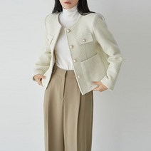 리틀마켓 자체제작 울 블랜디드 진주 골드버튼 노카라 라운드 트위드 자켓 JI38B2