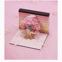 한장씩 뜯는 입체 포스트잇 메모 사쿠라 예쁜 벚꽃 나무 만들기 하우스 입체 조명 3D 선물 추천, 사쿠라 트리 하우스 핑크